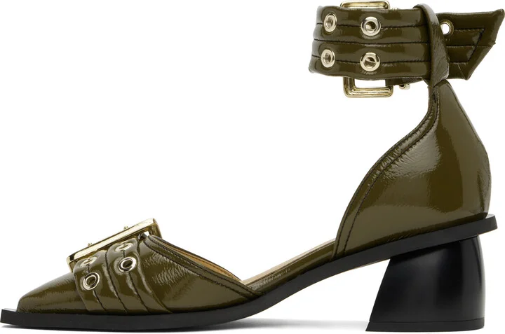 GANNI Khaki Feminine Buckle Open Cut Heels - Image 3