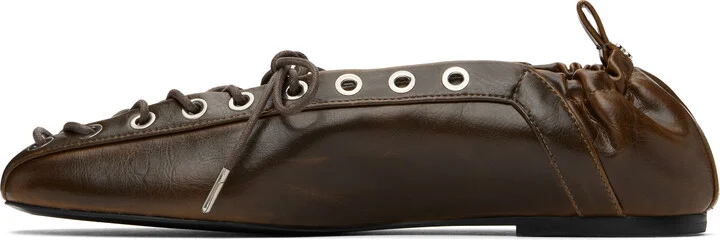 GANNI Khaki Oleatex Lace-Up Ballerina Flats - Image 3