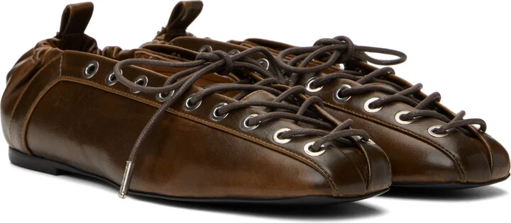 GANNI Khaki Oleatex Lace-Up Ballerina Flats - Image 4