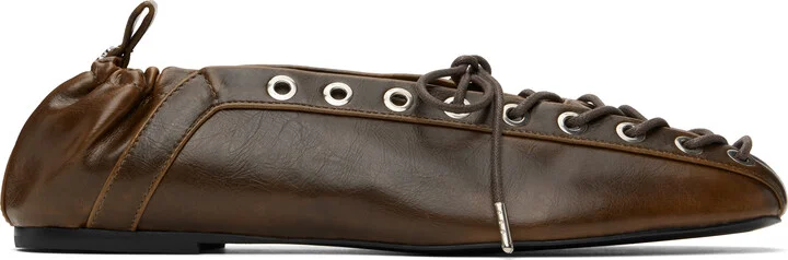 GANNI Khaki Oleatex Lace-Up Ballerina Flats