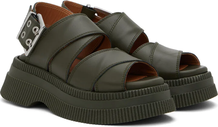 GANNI Khaki Platform Sandals - Image 4