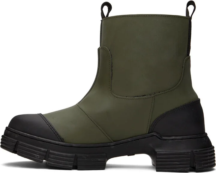GANNI Khaki Rubber Ankle Boots - Image 3