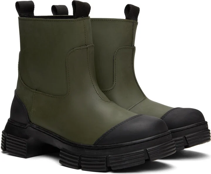 GANNI Khaki Rubber Ankle Boots - Image 4