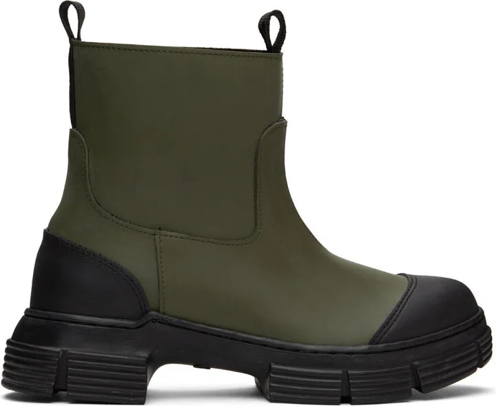 GANNI Khaki Rubber Ankle Boots
