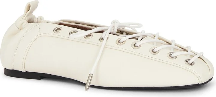 Ganni Lace Up Ballerina Flat in White - Image 2
