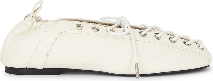 Ganni Lace Up Ballerina Flat in White