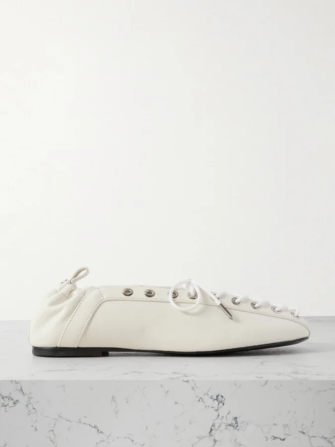 GANNI - Lace-up Embellished Recycled Leather Ballet Flats - Off-white