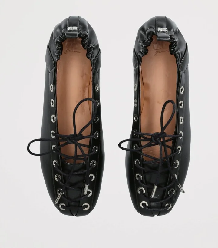 Ganni Lace-Up Eyelet Ballet Flats - Image 4