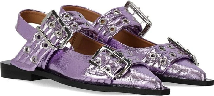Ganni Lavender Slingback Ballet Flat Shoe With Buckles - Image 2
