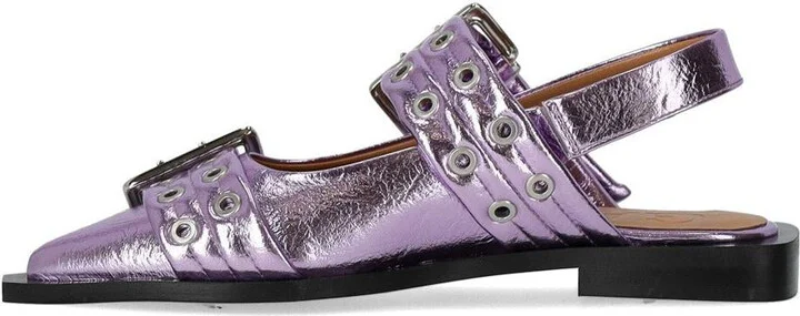 Ganni Lavender Slingback Ballet Flat Shoe With Buckles - Image 3