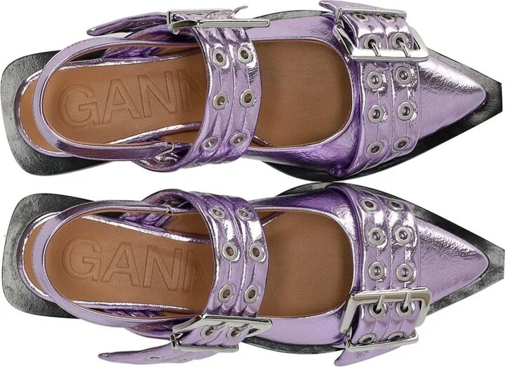 Ganni Lavender Slingback Ballet Flat Shoe With Buckles - Image 5