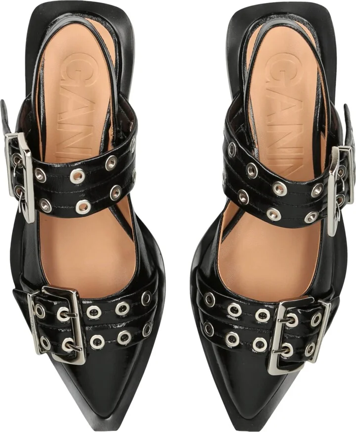Ganni Leather Buckle Ballet Flats - Image 3