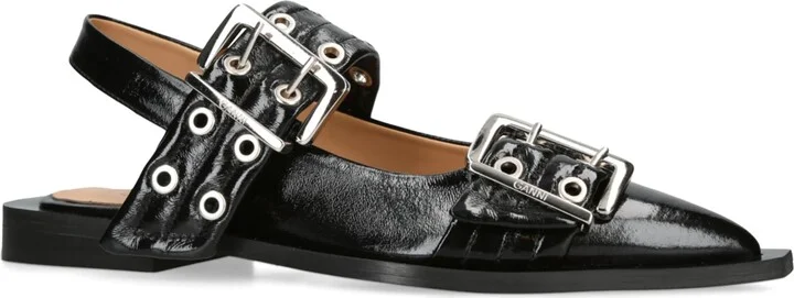 Ganni Leather Buckle Ballet Flats - Image 6
