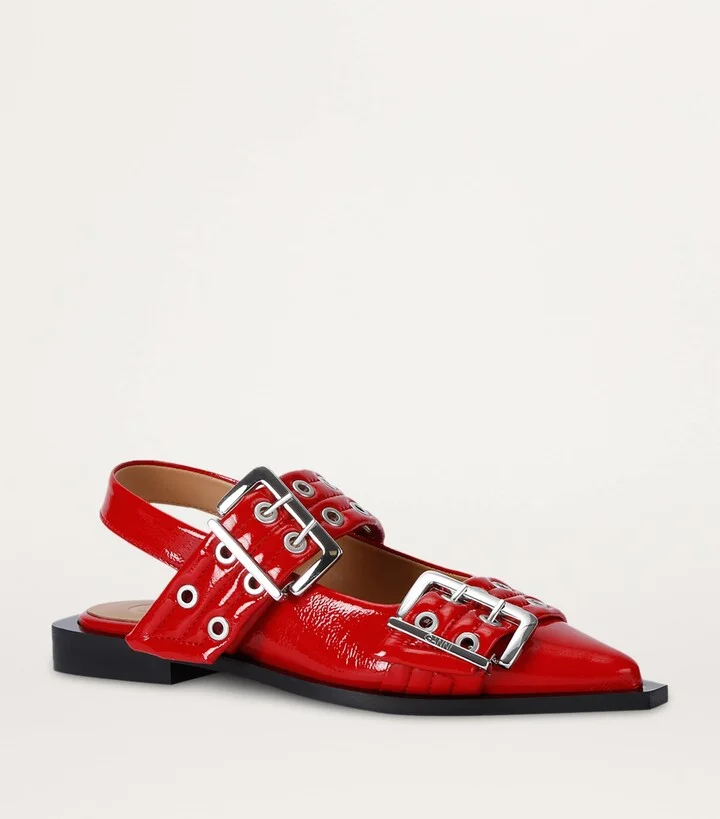 Ganni Leather Buckle Ballet Flats - Image 3