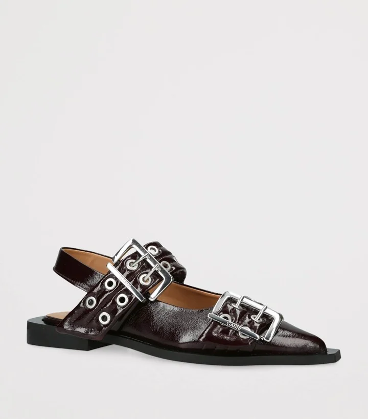Ganni Leather Buckle Ballet Flats - Image 3