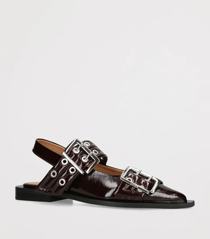 Ganni Leather Buckle Ballet Flats - Image 3