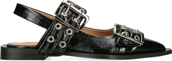 Ganni Leather Buckle Ballet Flats