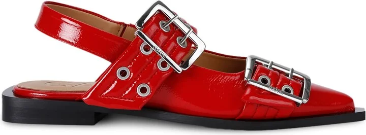 Ganni Leather Buckle Ballet Flats