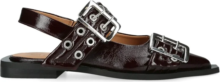 Ganni Leather Buckle Ballet Flats