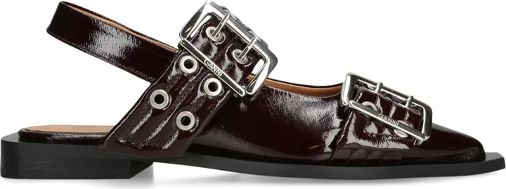 Ganni Leather Buckle Ballet Flats