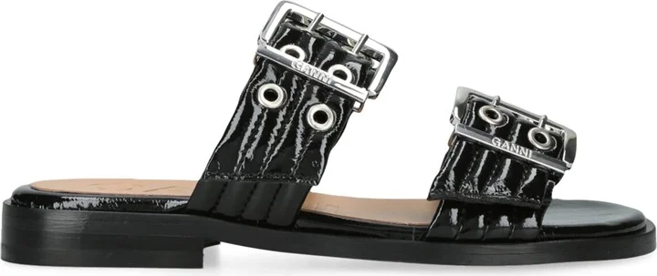 Ganni Leather Buckle Slides