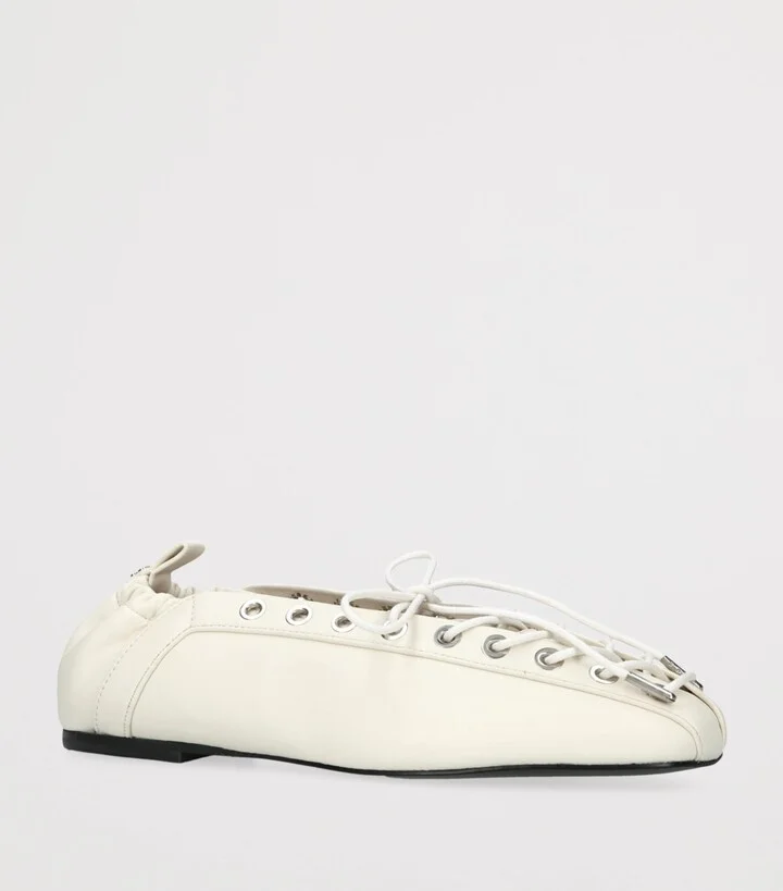 Ganni Leather Lace-Up Eyelet Ballet Flats - Image 3