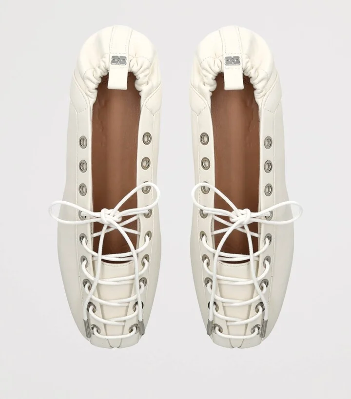 Ganni Leather Lace-Up Eyelet Ballet Flats - Image 4