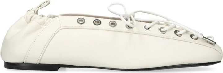 Ganni Leather Lace-Up Eyelet Ballet Flats