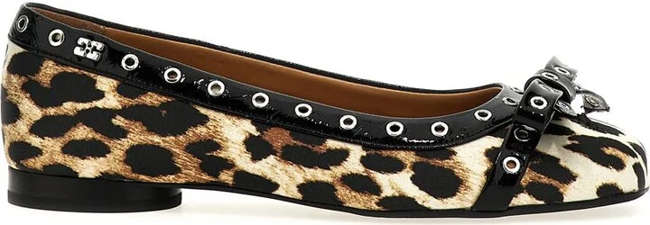 Ganni 'Leopard Eyelets Bow' Ballet Flats
