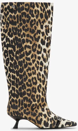 Ganni Leopard Eyelets Slouchy High Shaft Boots - Image 2