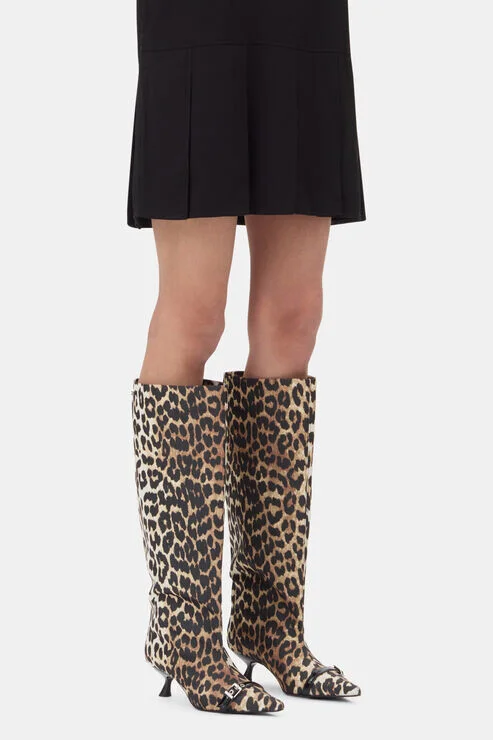 Ganni Leopard Eyelets Slouchy High Shaft Boots