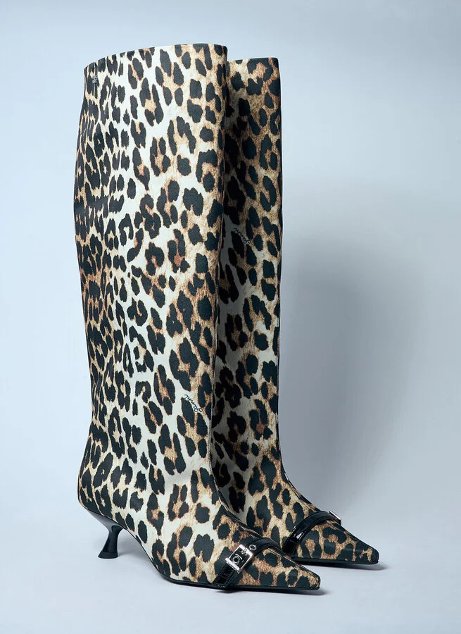 GANNI Leopard Eyelets Slouchy High Shaft Boots - Woman Boots Brown Eu - 37 - Image 2