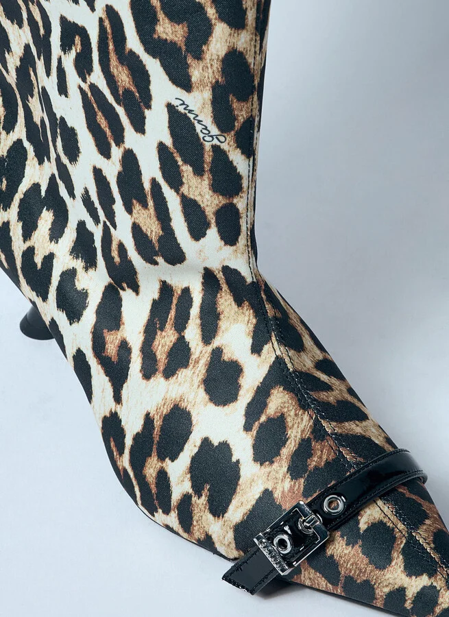 GANNI Leopard Eyelets Slouchy High Shaft Boots - Woman Boots Brown Eu - 37 - Image 3