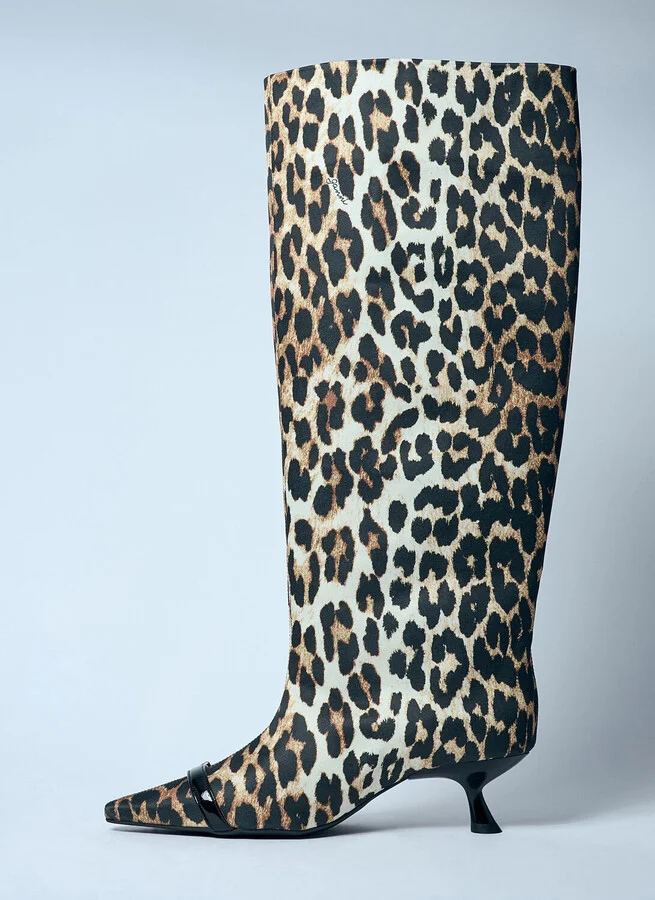 GANNI Leopard Eyelets Slouchy High Shaft Boots - Woman Boots Brown Eu - 37 - Image 4