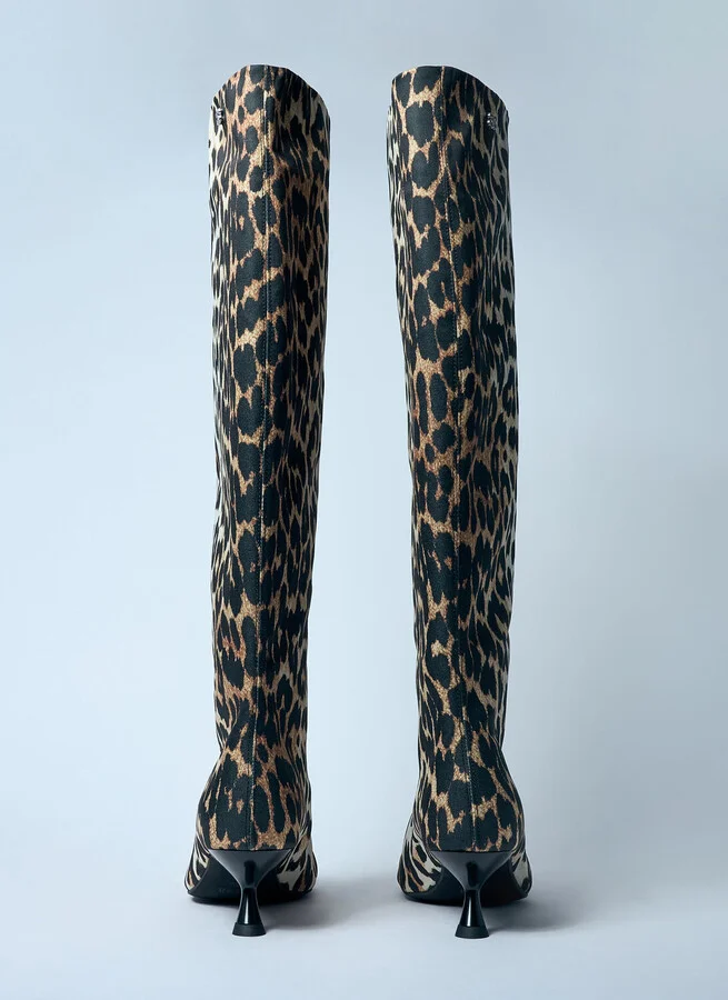 GANNI Leopard Eyelets Slouchy High Shaft Boots - Woman Boots Brown Eu - 37 - Image 6
