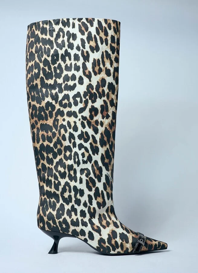 GANNI Leopard Eyelets Slouchy High Shaft Boots - Woman Boots Brown Eu - 37
