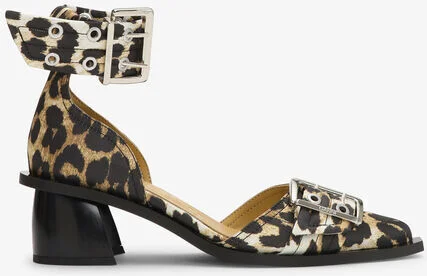Ganni Leopard Print Feminine Buckle Open Cut Pumps - Image 2