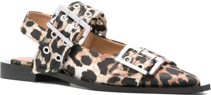 Ganni Leopard Print Slingback Ballets - Image 4