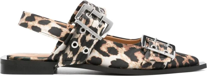 Ganni Leopard Print Slingback Ballets
