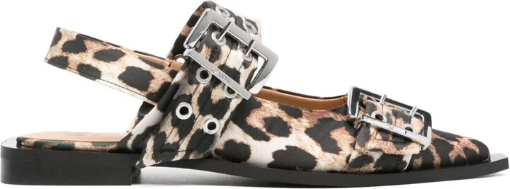 GANNI Leopard Print Slingback Ballets