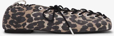 Ganni Leopard Printed Denim Lace-Up Ballerinas