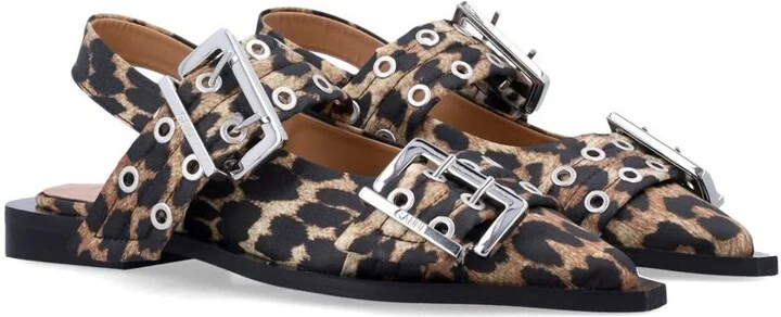 Ganni Leopard Satin Feminine Buckle Ballerinas - Image 2