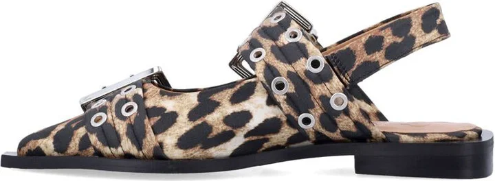 Ganni Leopard Satin Feminine Buckle Ballerinas - Image 3