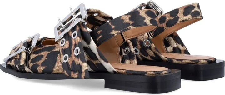 Ganni Leopard Satin Feminine Buckle Ballerinas - Image 4