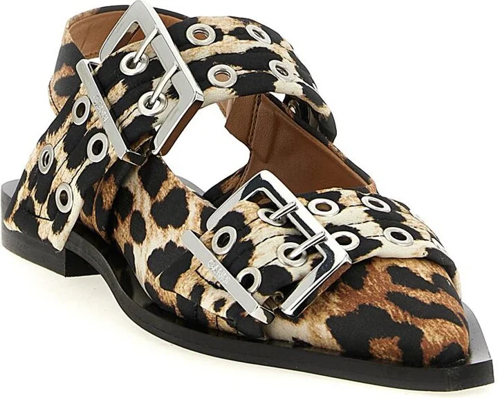 Ganni 'Leopard Satin Feminine Buckle' Slingback - Image 2