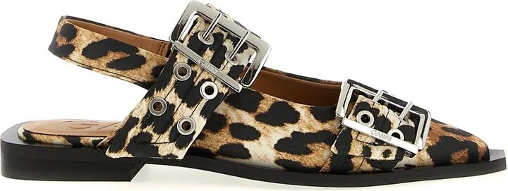 Ganni 'Leopard Satin Feminine Buckle' Slingback