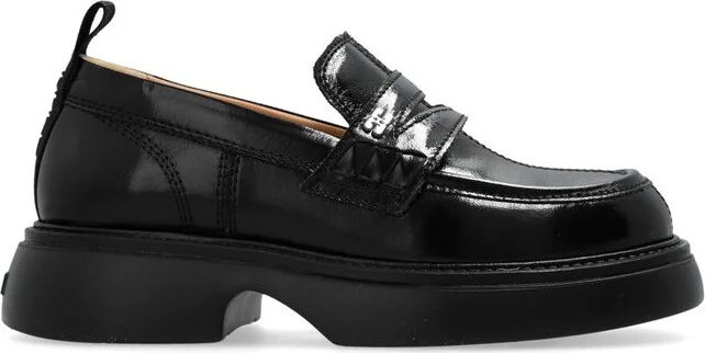 Ganni Logo Plaque Round-Toe Loafers