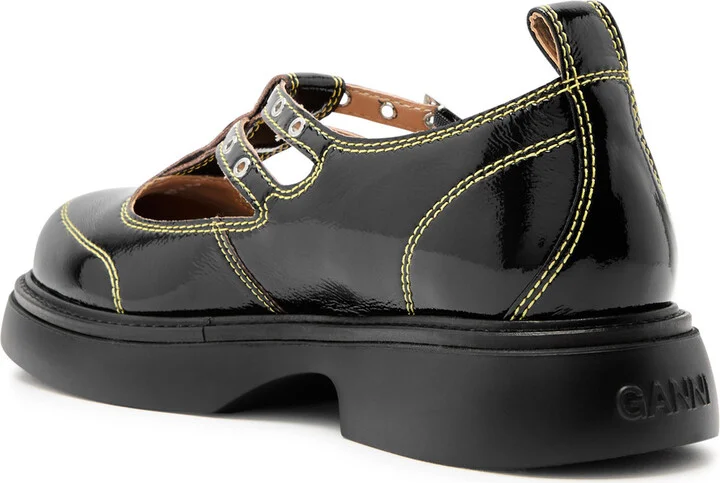 Ganni Mary Jane Patent Black Leather Shoes UK8 - Image 2