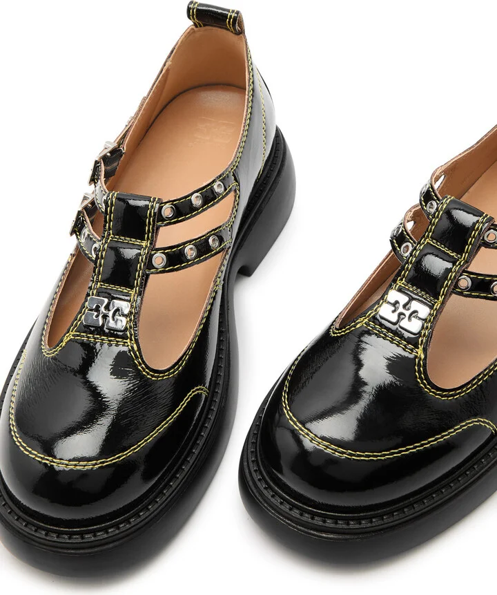 Ganni Mary Jane Patent Black Leather Shoes UK8 - Image 3
