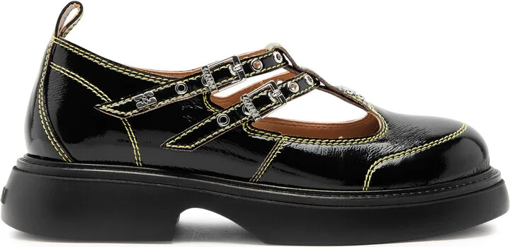 Ganni Mary Jane Patent Black Leather Shoes UK8